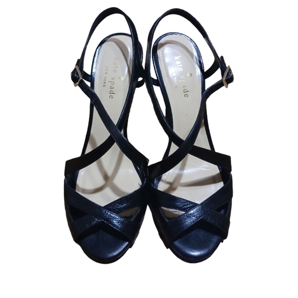 Kate Spade Black Patent Leather Strappy Heels Sandals - Picture 3 of 10